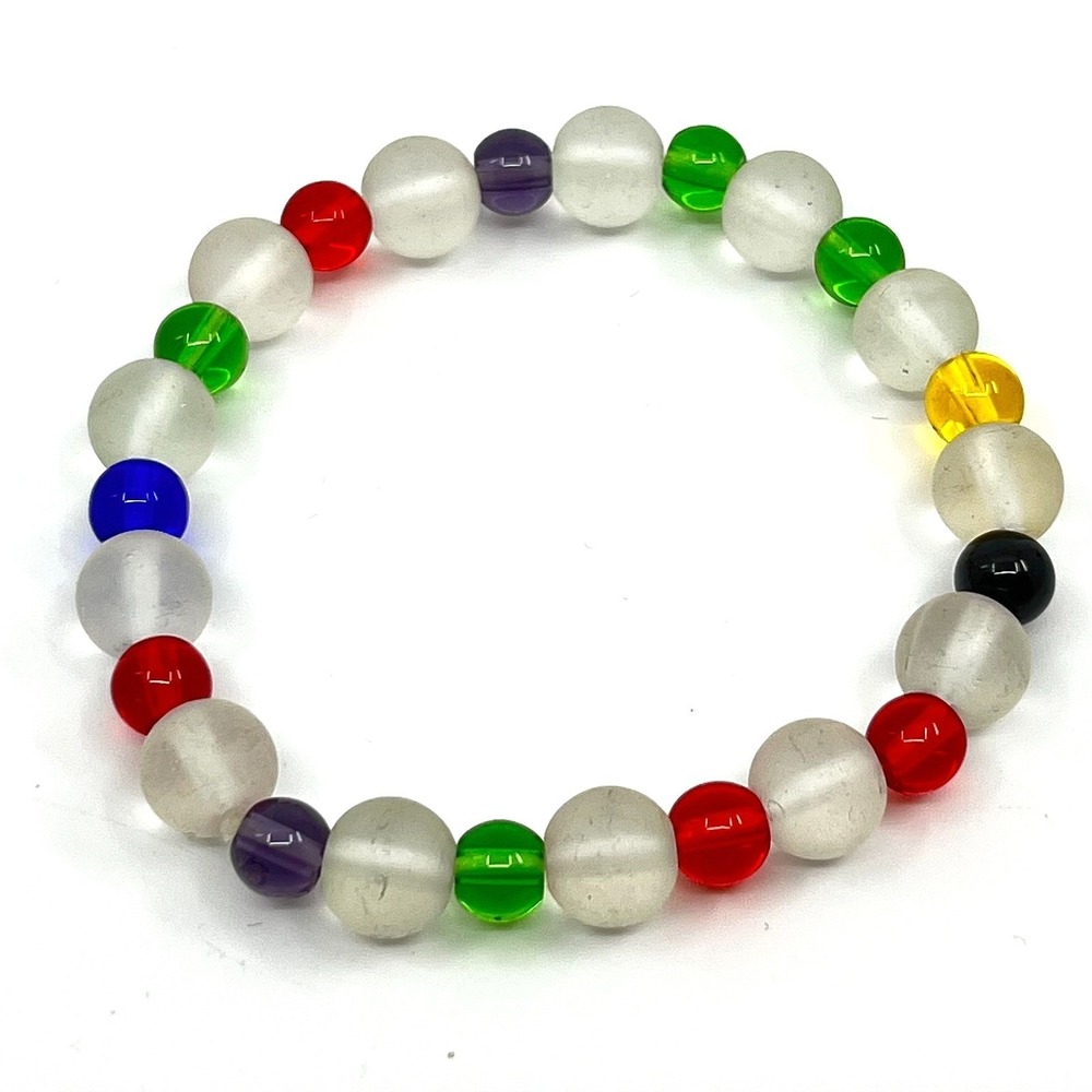 Vintage Y2K Rainbow Beaded Stretch Bracelet Frosted Clear Colorful Glass Classic
